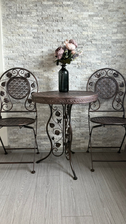 PNL Ferforje Masa Sandalye Seti 3 Parça Bronz KOD:8760-8766