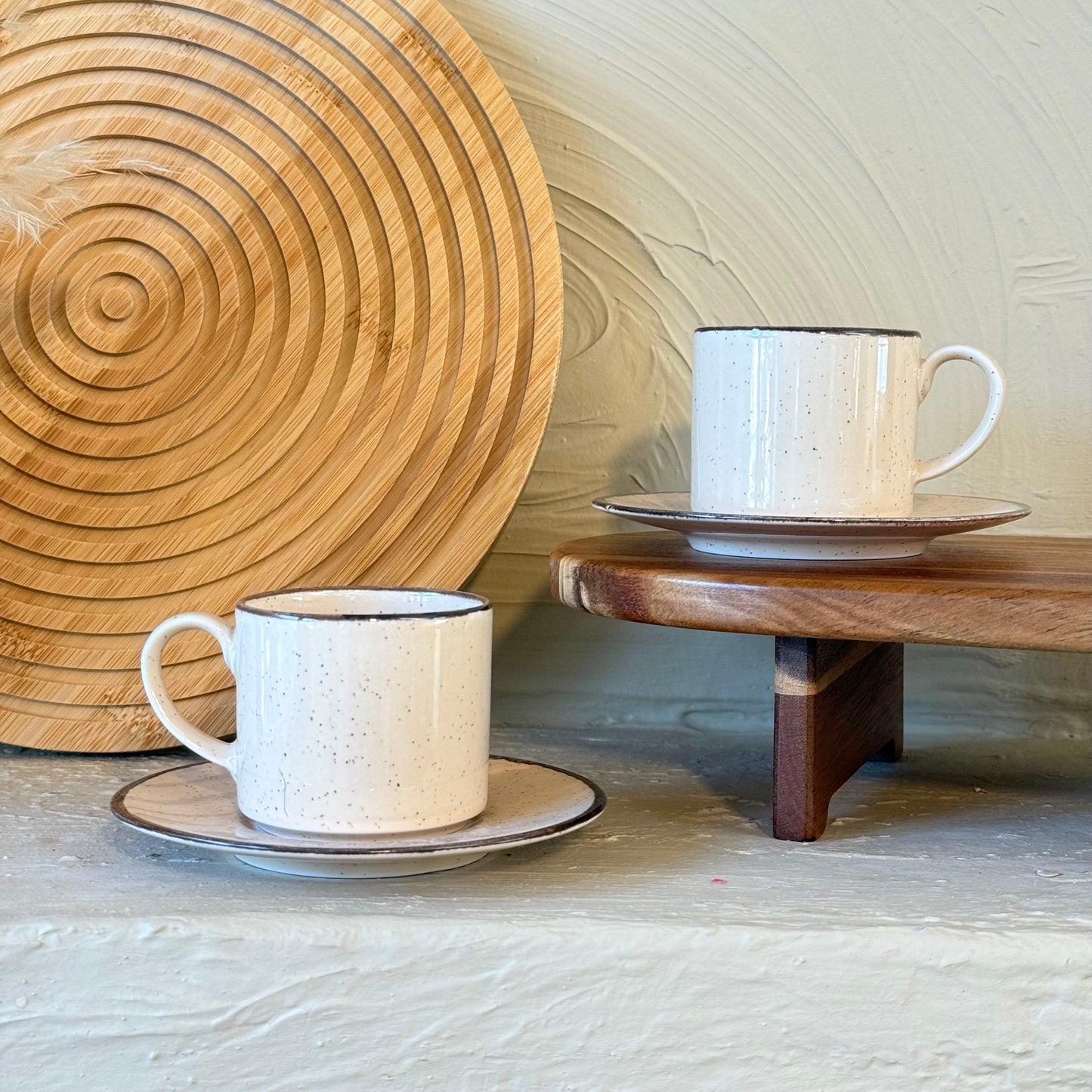 Porline İkili Porselen Kahve Fincan Seti Krem