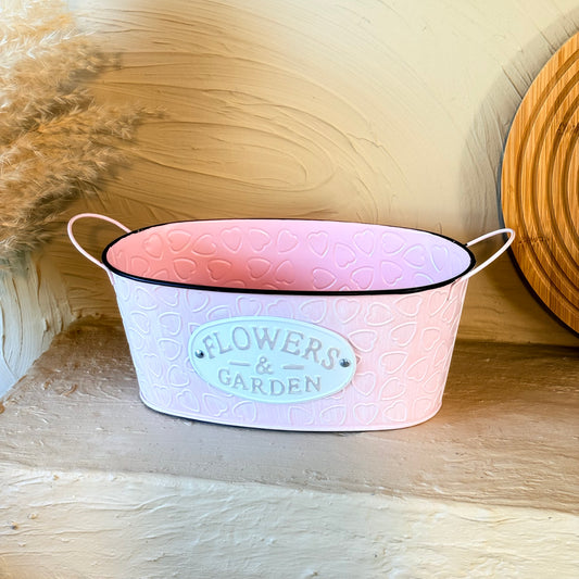 Tutku Vintage Oval Metal Kulplu Saksı Pembe KOD:3458