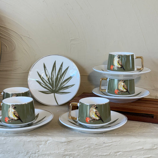 Arow Porselen Kahve Fincan Takımı 6 Kişilik Haki