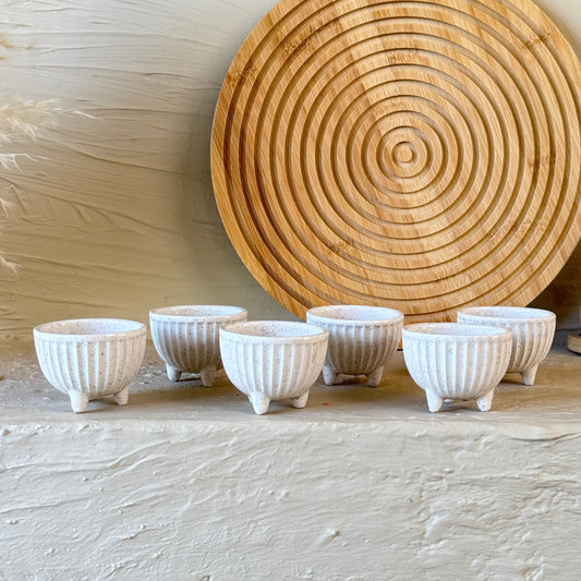 Porline Ayaklı Porselen Lokumluk Sosluk Seti 6 Kişilik Krem