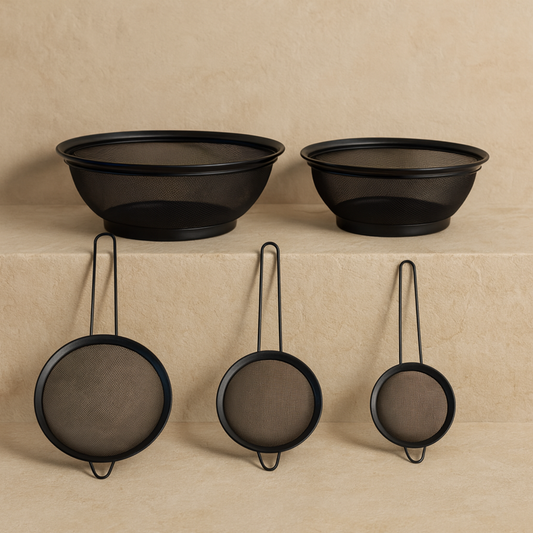 İKAE Jysk 304 Çelik Mat Siyah Süzgeç Seti 5 Parça, Yüksek Kalite