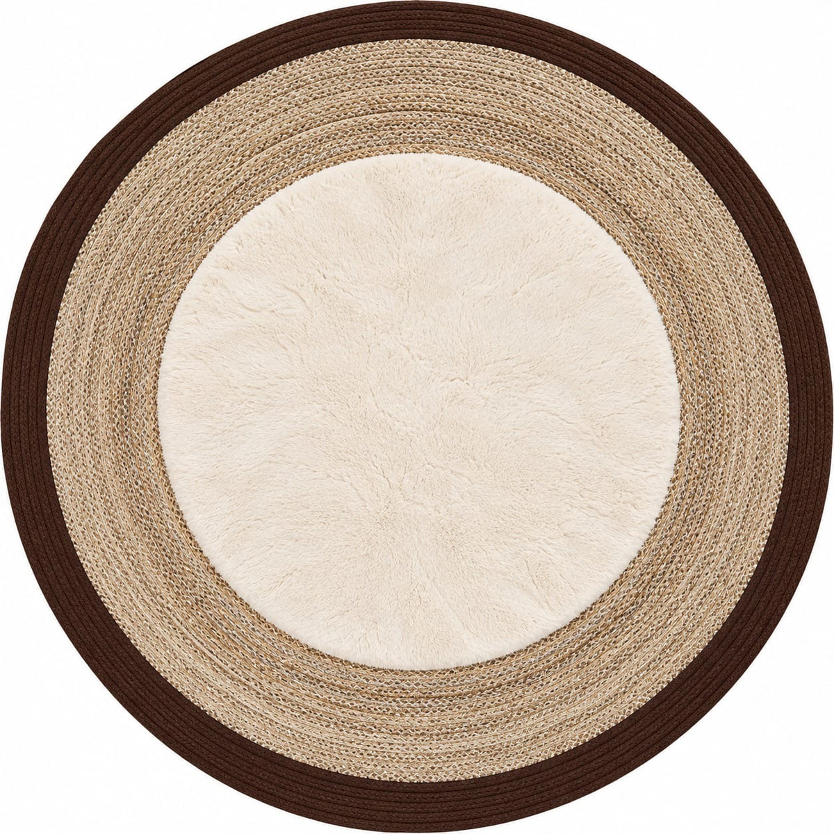 Doğal Lif Örgülü Peluş Dokulu Yuvarlak Dekoratif Halı Nil Multi Kahve 100x100