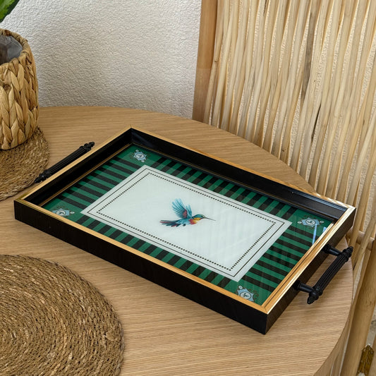 Pashally Bird Desenli Kulplu Tepsi Yeşil KOD:1003