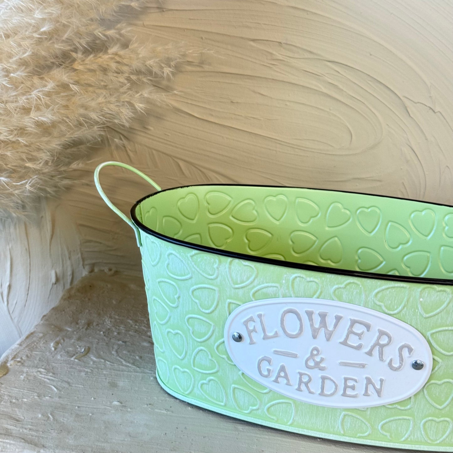 Tutku Vintage Oval Metal Kulplu Saksı Yeşil KOD:3458