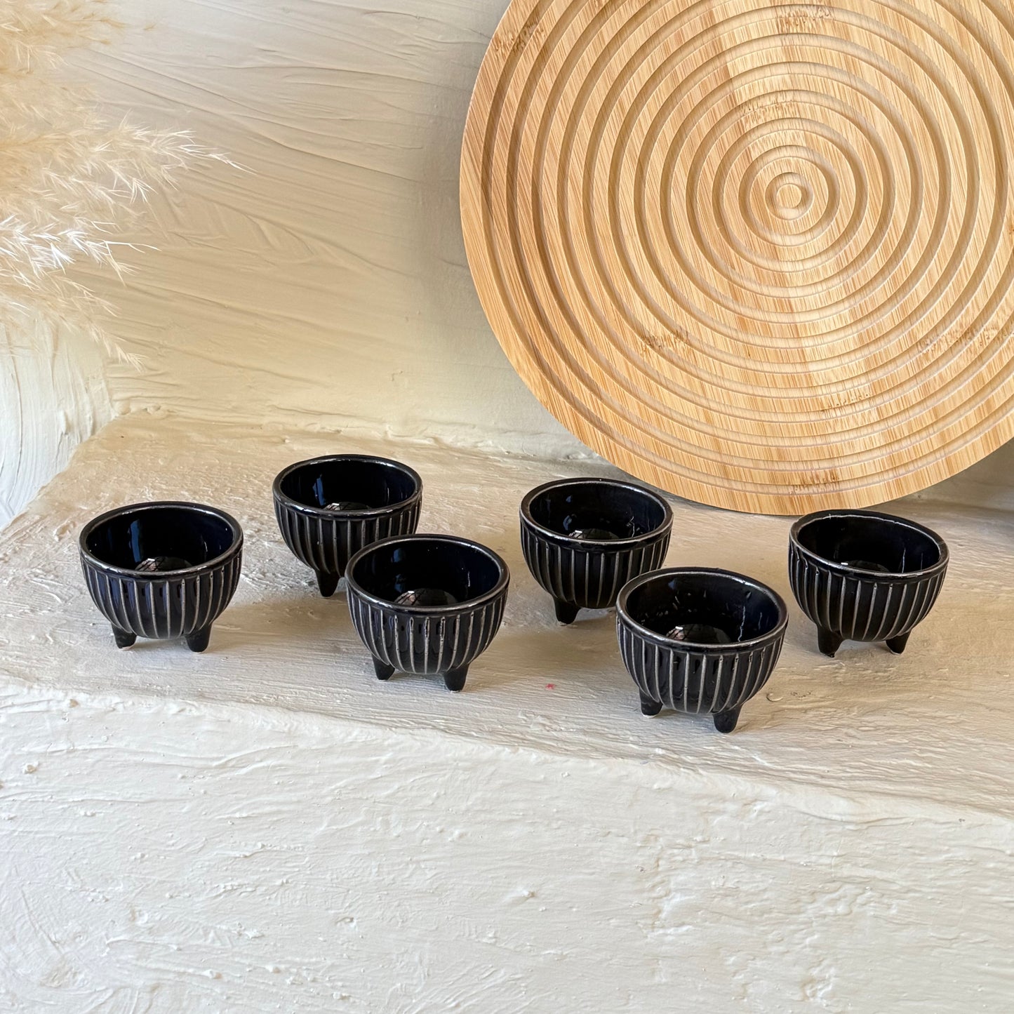 Porline Ayaklı Porselen Lokumluk Sosluk Seti 6 Kişilik Siyah