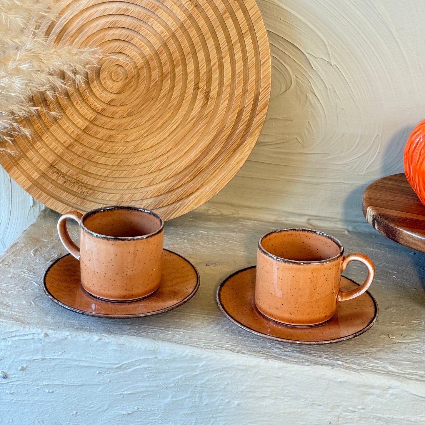 Porline İkili Porselen Kahve Fincan Seti Kiremit