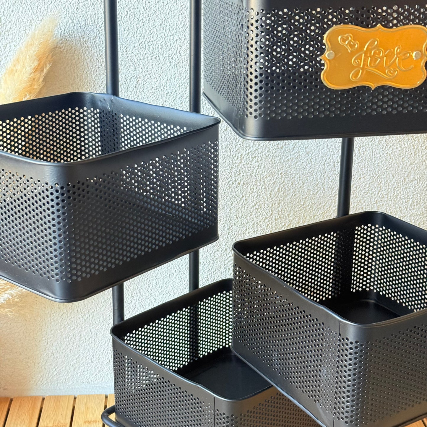 Evanev 4 Katlı Açılır Kapanır Tekerlikli Kare Ferforje Sebzelik Siyah KOD:1057K