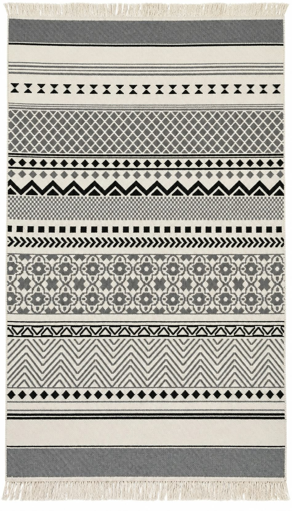 İskandinav Desenli Pamuklu Dokuma Kilim - Vizon Gri  Kilim (120x180 cm)