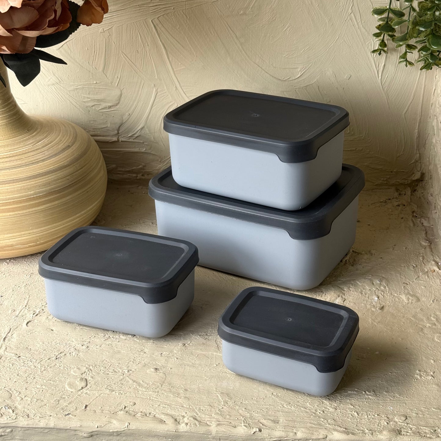 Elis 4 lü Dikdörtgen Saklama Kabı Seti Gri KOD:275
