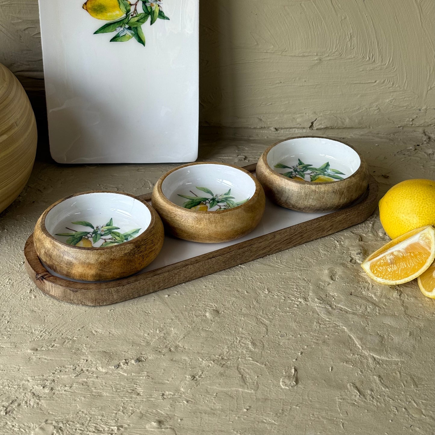 Selin Oval Standlı 3 lü Çerezlik Seti Kahvaltılık Lemon Desenli KOD:HSL-12