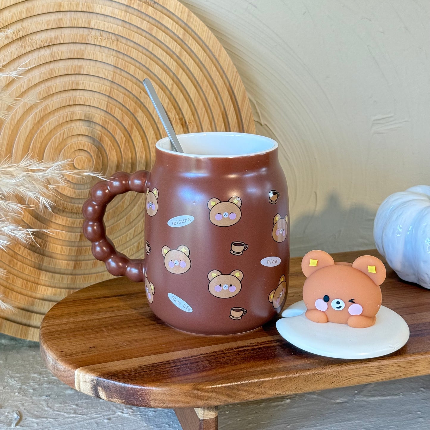 Tutku Bear Kapaklı Porselen Kupa Kahve Rengi