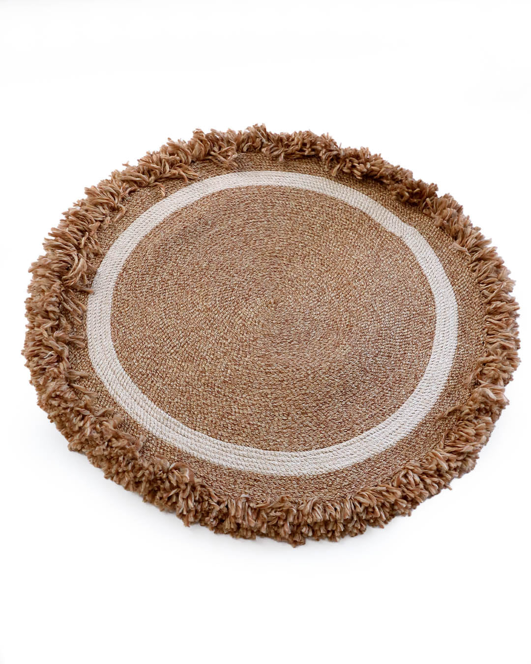 Tuuli Natural Halka Desenli El Dokuma Jüt Yuvarlak Halı – Premium Dekoratif Tasarım Kahve-Krem 100x100