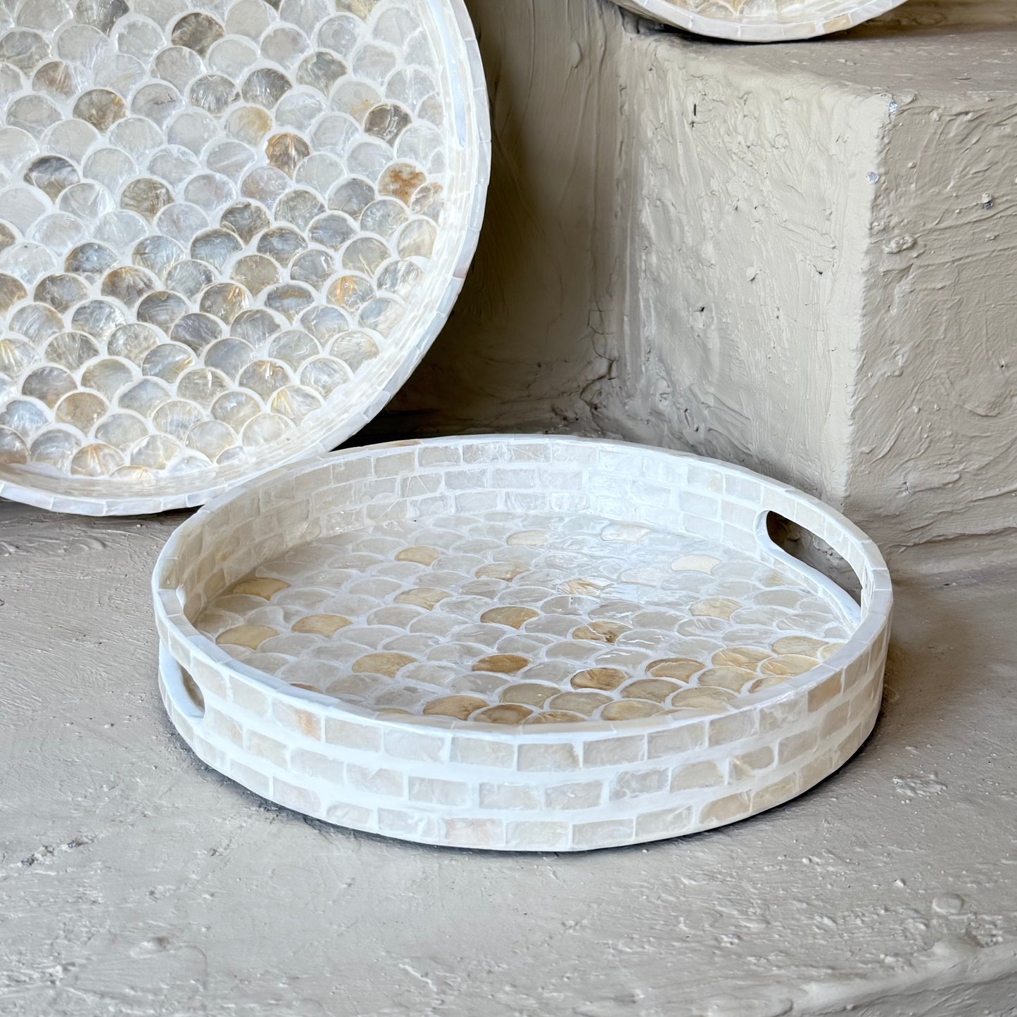 SVR Sedef 3 Lü Yuvarlak Tepsi Seti KOD:61874  Krem