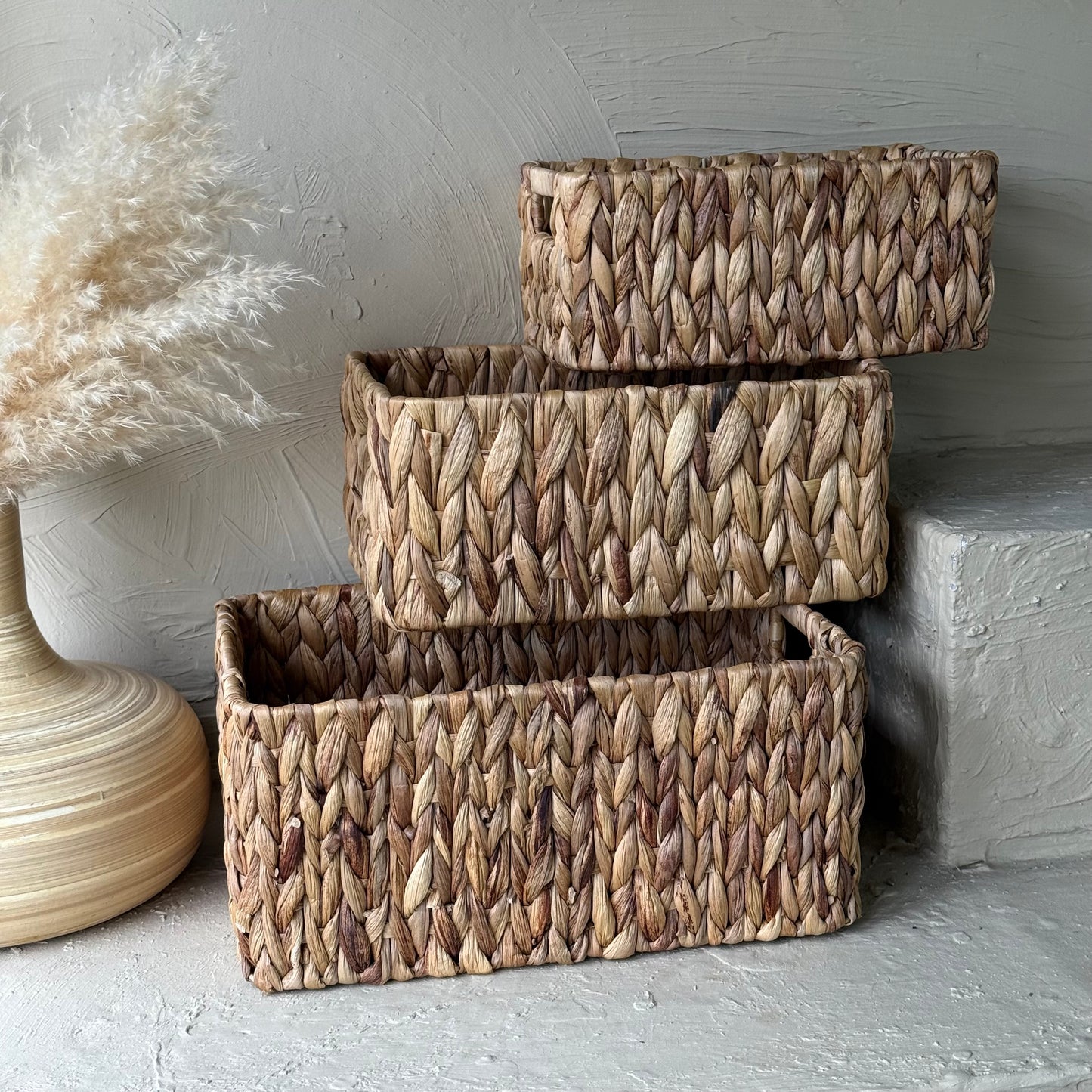 Panalı Kalın Örgü Hasır 3 Boy Organizer Sepet Seti Dikdörtgen KOD:23128