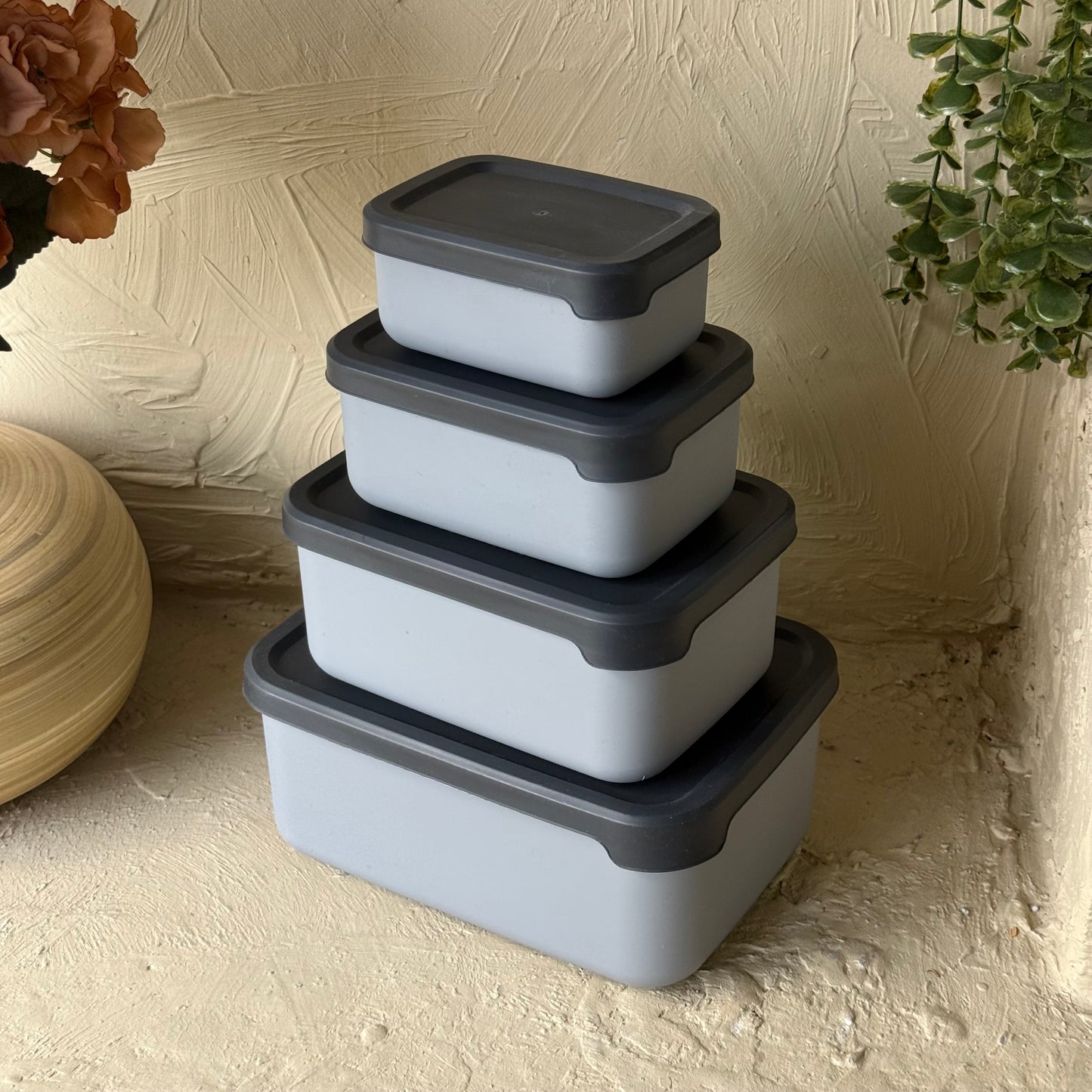 Elis 4 lü Dikdörtgen Saklama Kabı Seti Gri KOD:275