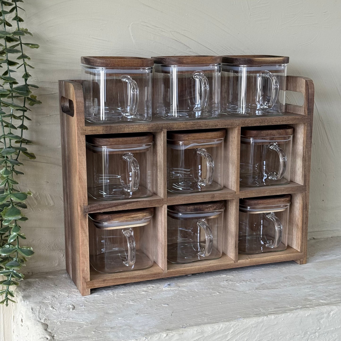 Buenoslly 10 Parça Kare Baharatlık Seti Akasya Ağacı Standlı KOD:117