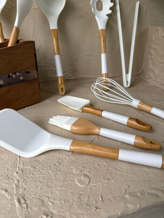 Arow Pink More 9 Parça Bambu Saplı Silikon Kaşık Seti