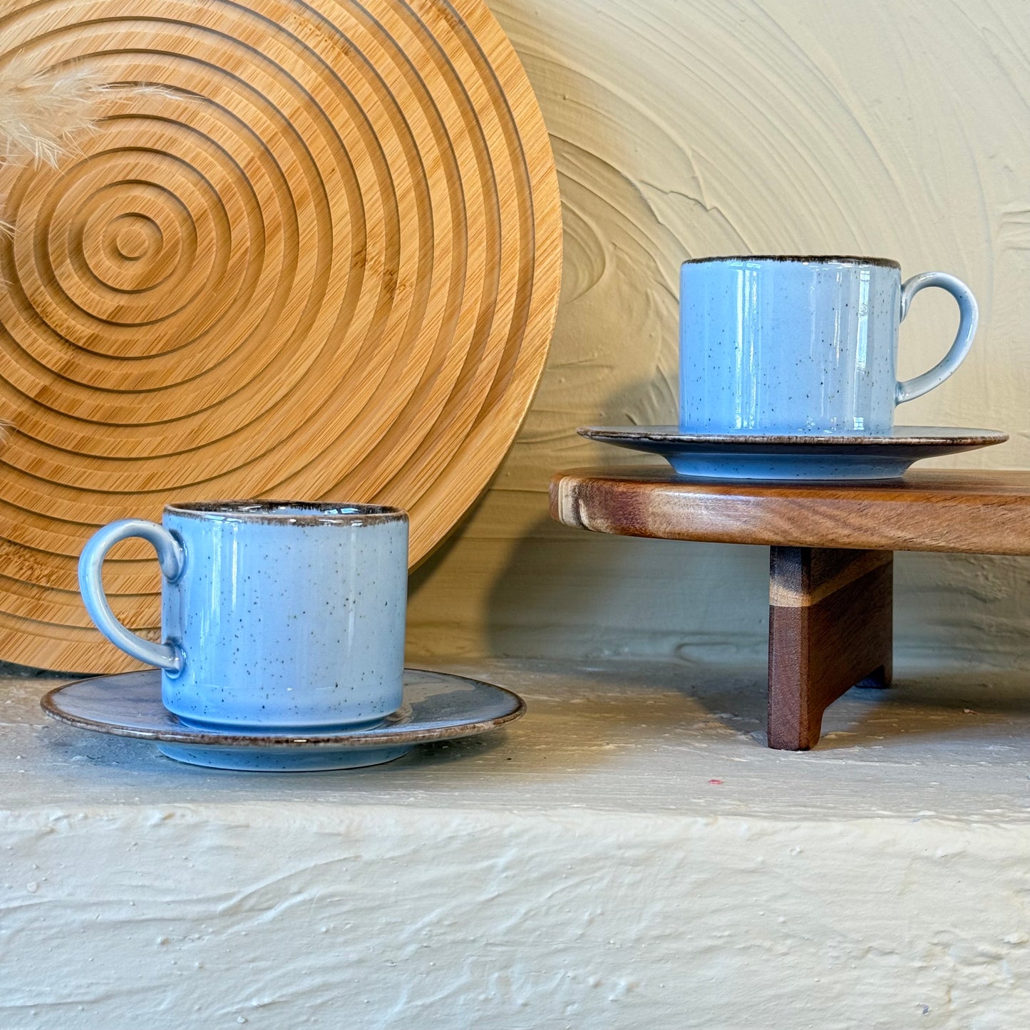 Porline İkili Porselen Kahve Fincan Seti Mavi