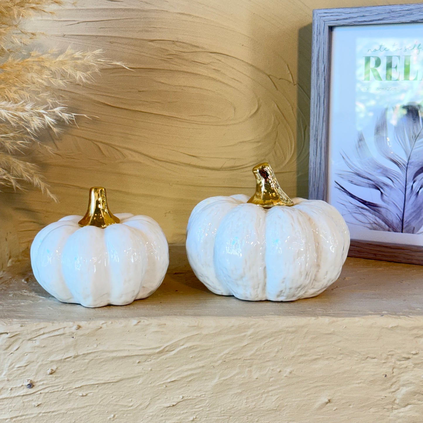 Arow Dekoratif İki Boy Kabak Seti Beyaz-Gold