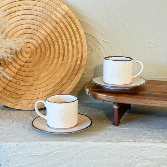 Porline İkili Porselen Kahve Fincan Seti Krem