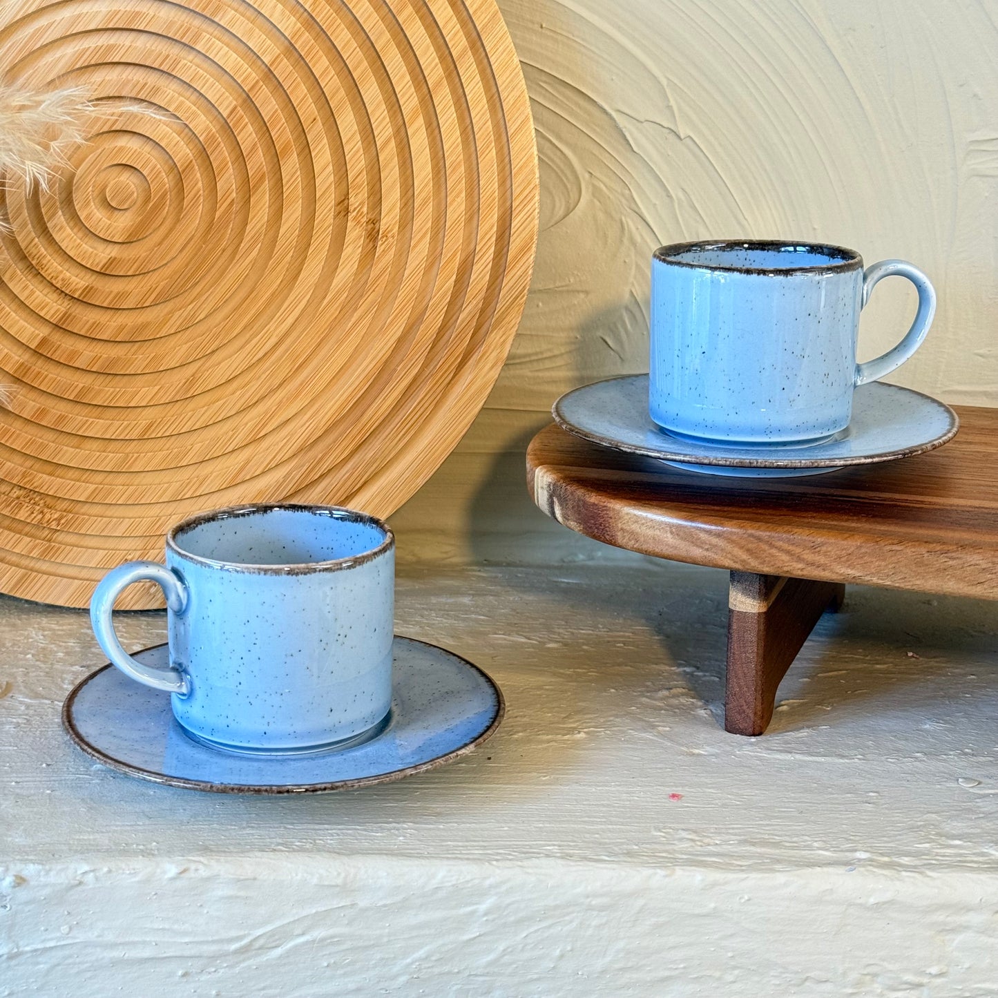 Porline İkili Porselen Kahve Fincan Seti Mavi