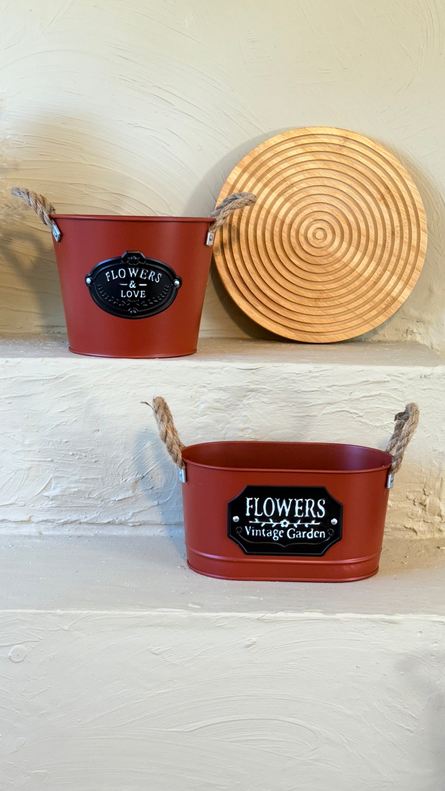 Tutku Halat Kulplu Metal İki Boy Vintage Saksı Bordo KOD:3455-54