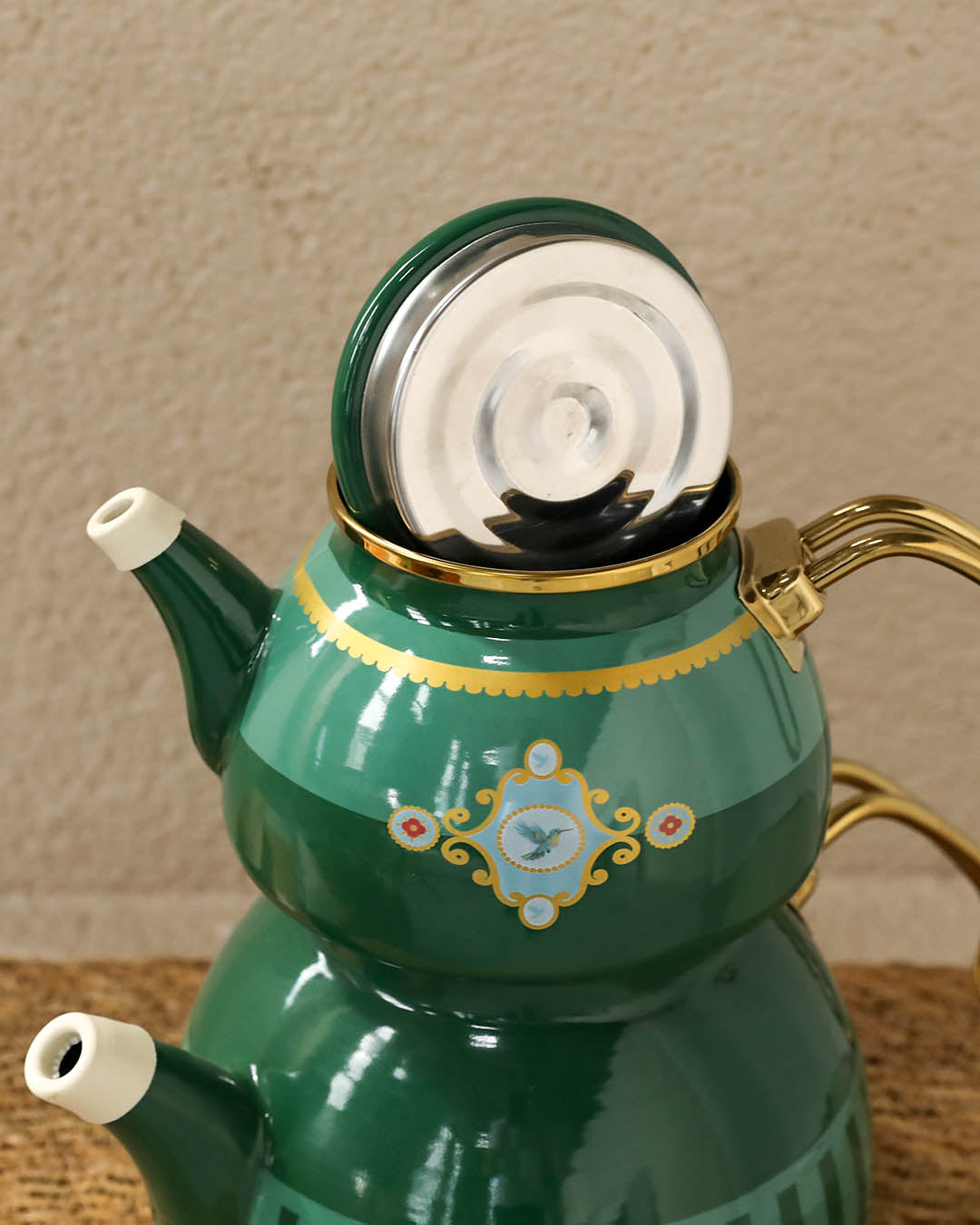 Pashally Emaye Çaydanlık Bird Model Yeşil 0298