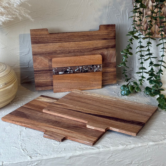 Akasya Ağacı Epoksi Detaylı Kesim Panosu 5 Parça