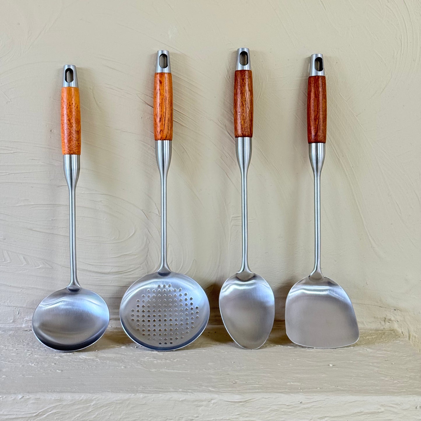 Masterchef 2 Paslanmaz Çelik Akasya Ağacı Tutmalı Mutfak Seti 4 Parça