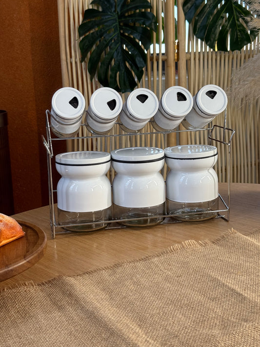 Sun White Metal Standlı 8 Parça Cam Baharatlık Seti KOD:13625