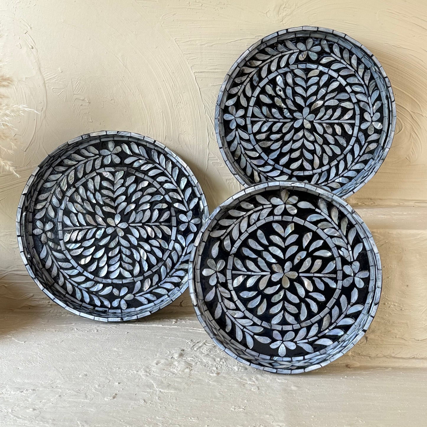 SVR Sedef 3 Lü Yuvarlak Tepsi Seti KOD:61874 Siyah