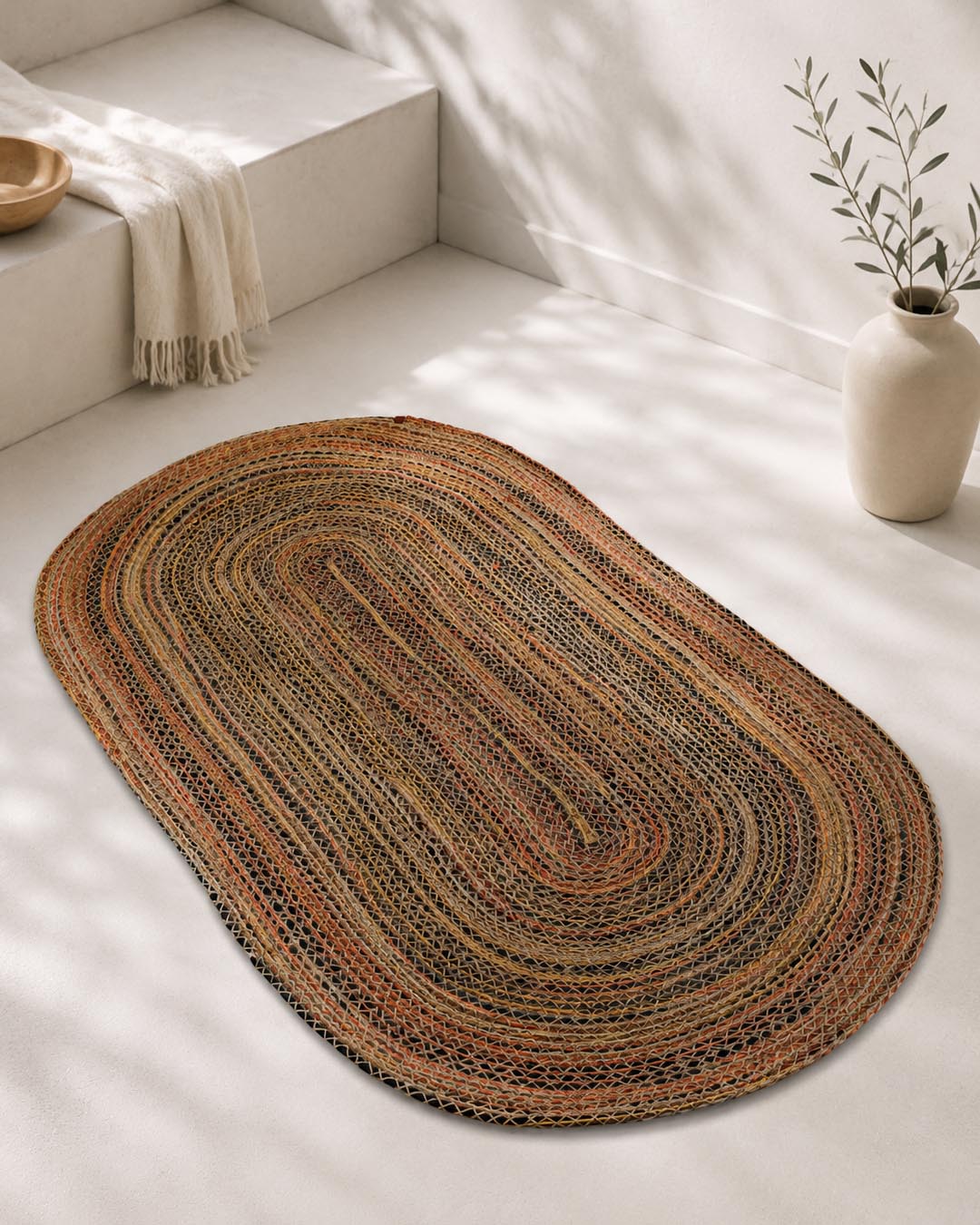Arven Çok Renkli Jüt Oval Paspas (80 x 150 cm)
