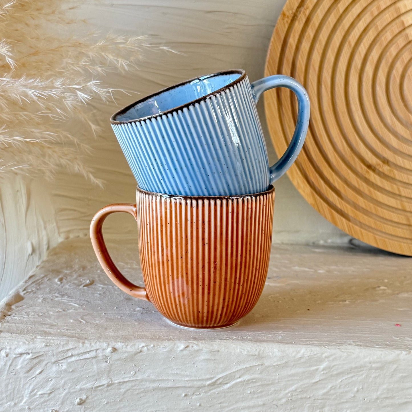 Popline Porselen İkili Nescafe Kupa Seti Mavi-Kiremit