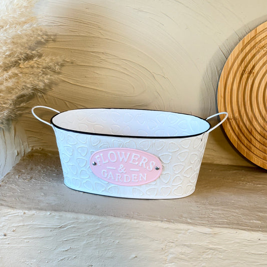 Tutku Vintage Oval Metal Kulplu Saksı Beyaz KOD:3458