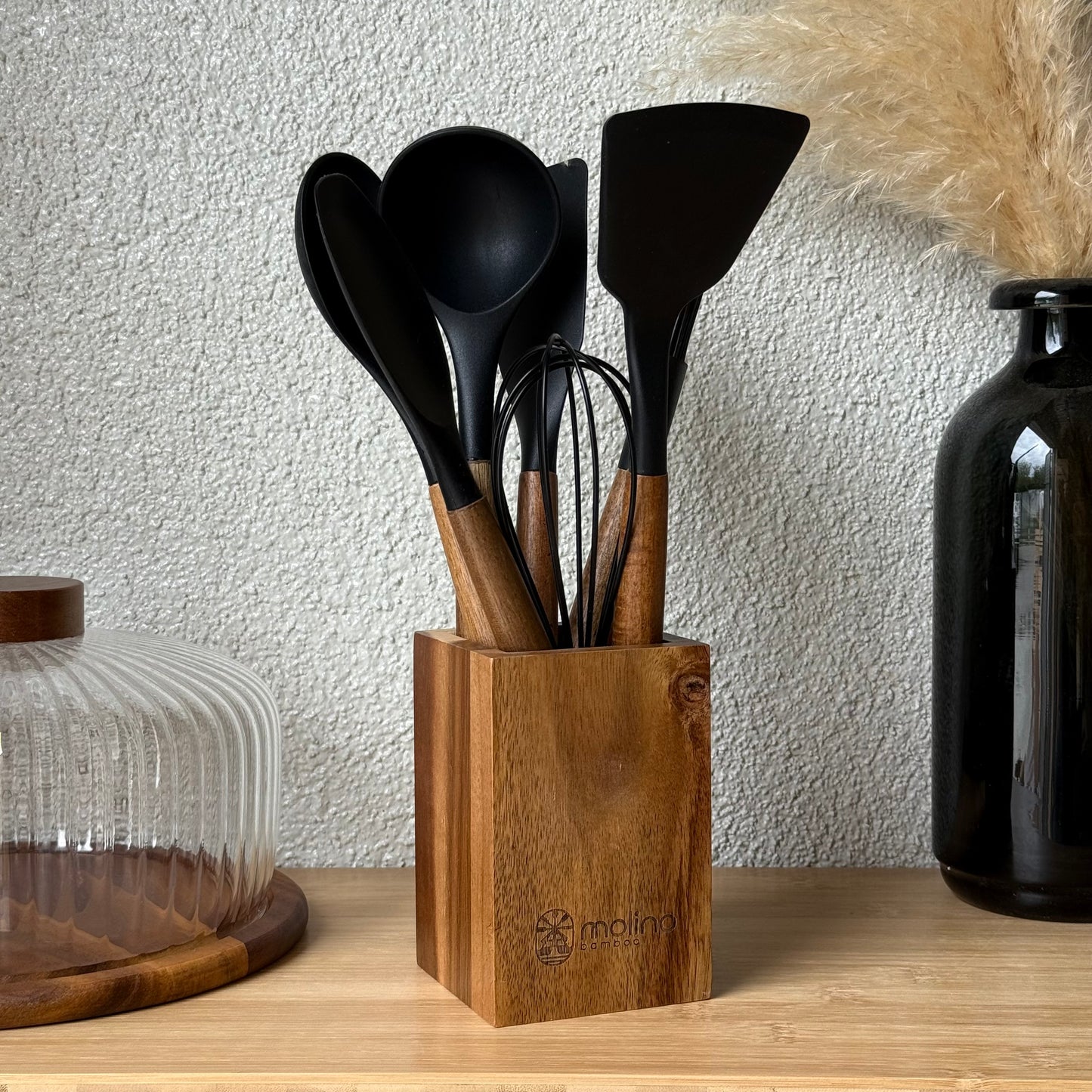 Molino Akasya Ağacı Standlı Silikon Mutfak Seti 8 Parça Siyah