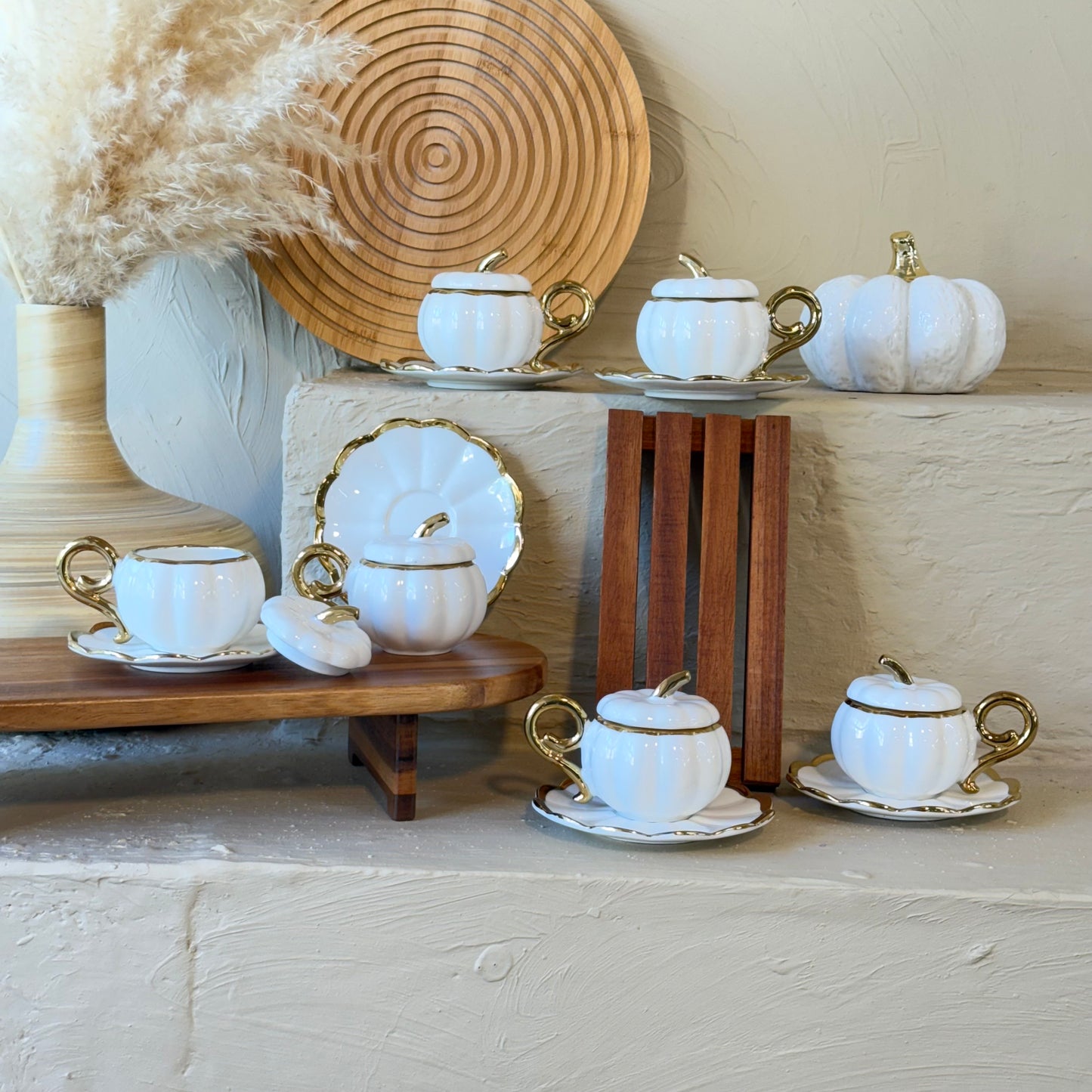 Arow Kabak Model Porselen Kahve Fincan Takımı 6 Kişilik Beyaz