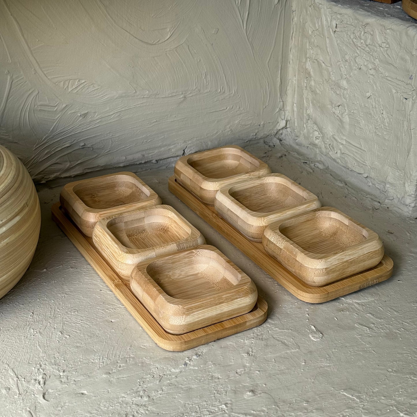 1 ALANA 1 BEDAVA Miev Bambu Standlı 3'Lü Kare Çerezlik Sosluk Seti KOD.398