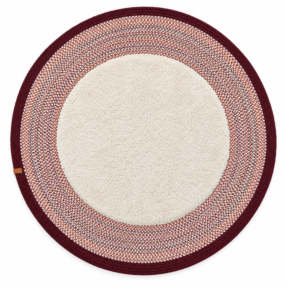 Doğal Lif Örgülü Peluş Dokulu Yuvarlak Dekoratif Halı Nil Bordo 100x100