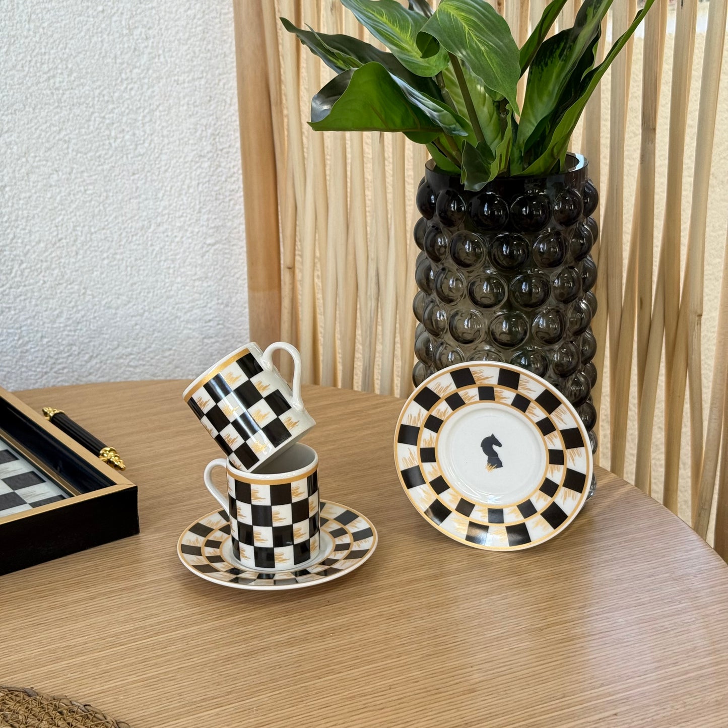 Pashally Dama Model Porselen İkili Kahve Fincan Takımı Siyah KOD:1022