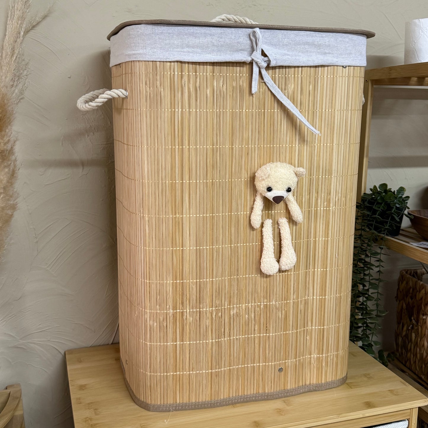 Saverlly Bambu Pelüşlü Kirli Çamaşır Sepeti 40x30x60 cm KOD:36997