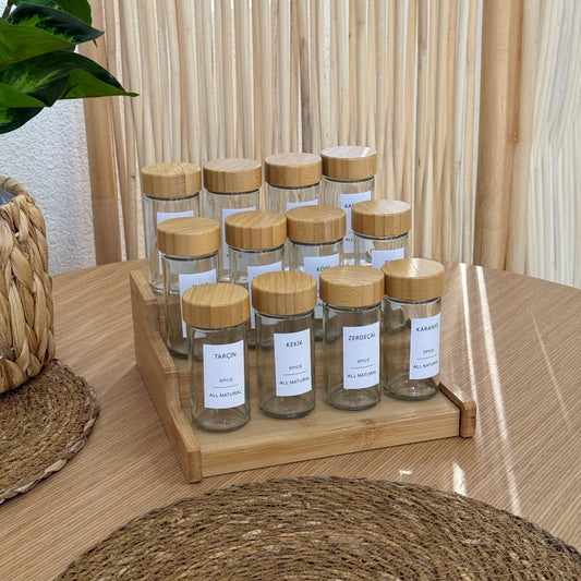 Milany Bambu Standlı Silindir Baharatlık Seti 12 Parça KOD:116
