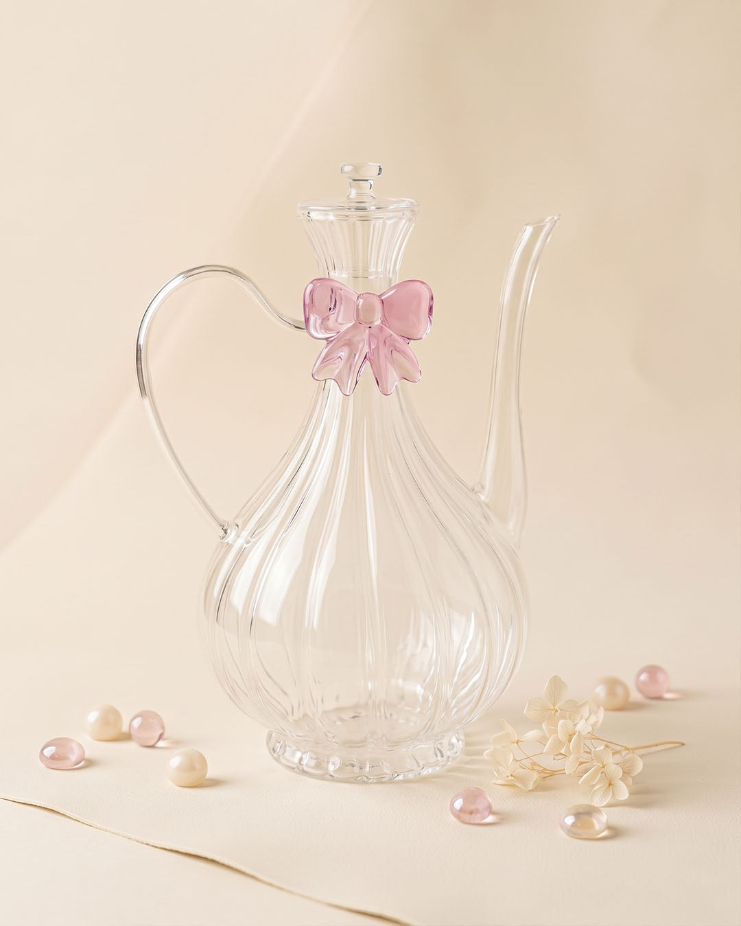 Mor Fiyonklu Kabartma Çizgili Cam Yağlık 750 ml