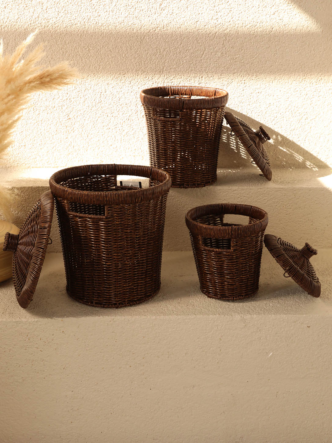 Rattan 3 Boy Patates Soğanlık Seti PBT-439 Kahve