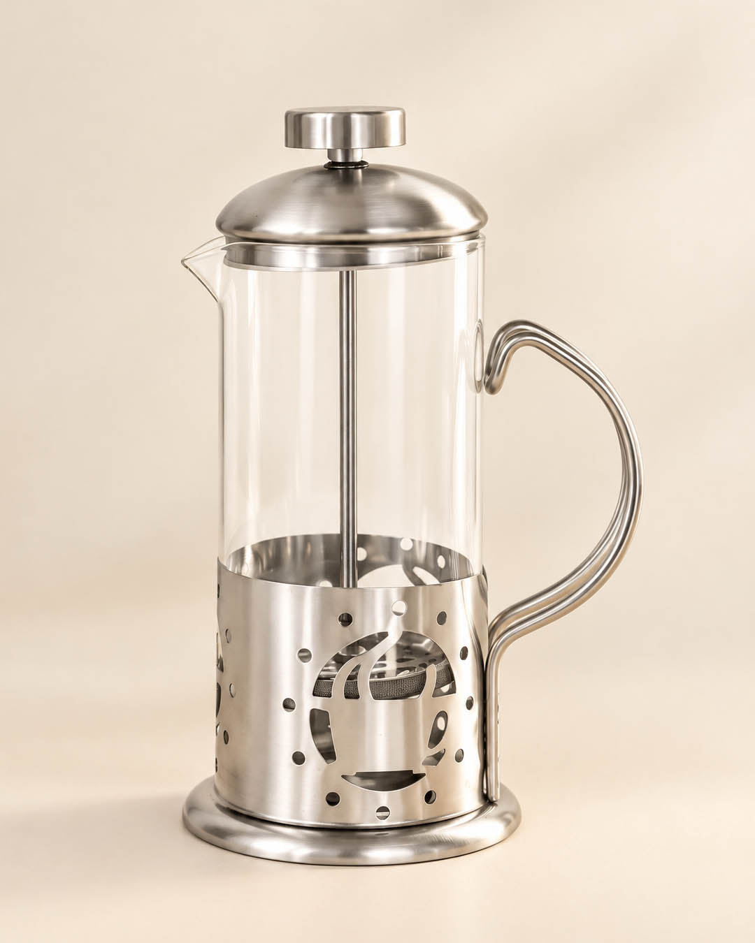 Paslanmaz Çelik Detaylı Borosilikat Cam French Press – 350 ml Trc-5616