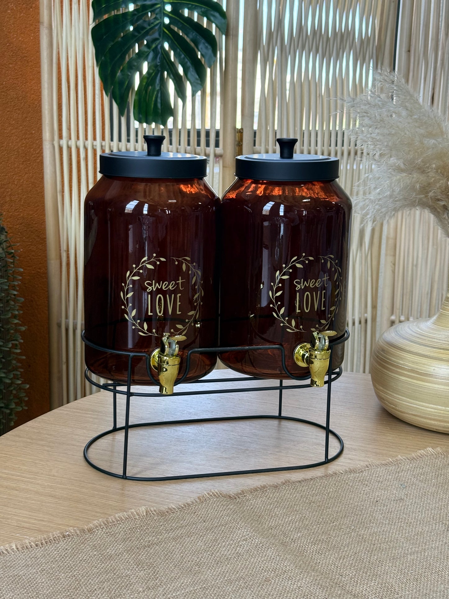 Milano Metal Standlı Cam Çift Sebil Seti Amber 4+4 Litre KOD:11326