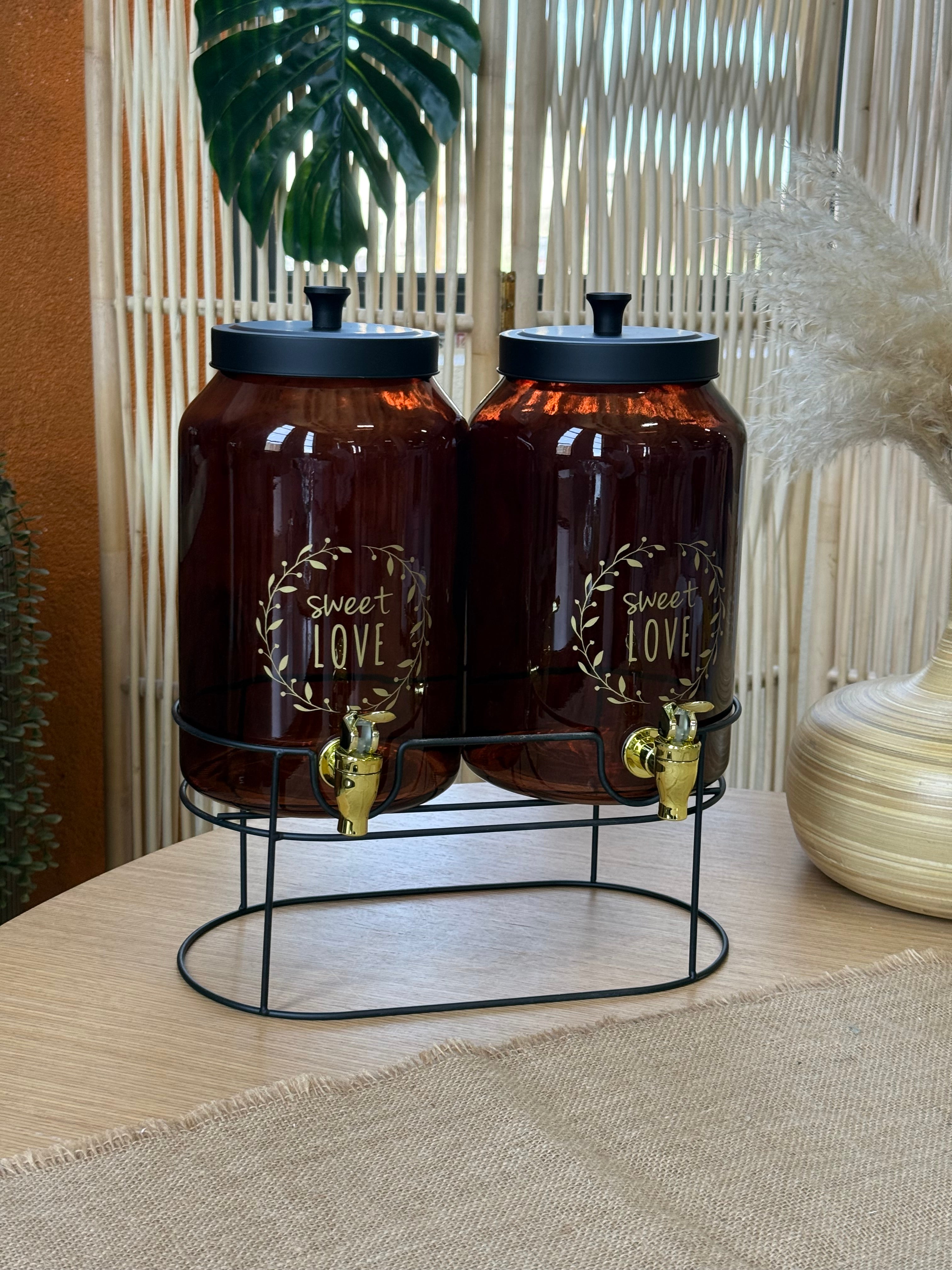 Milano Metal Standlı Cam Çift Sebil Seti Amber 4+4 Litre KOD:11326