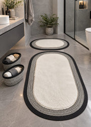 LuxeOval Siyah-Krem Peluş Banyo Paspas ve Hasır Organizer 4’lü Seti | Modern & Skandinav Tasarım