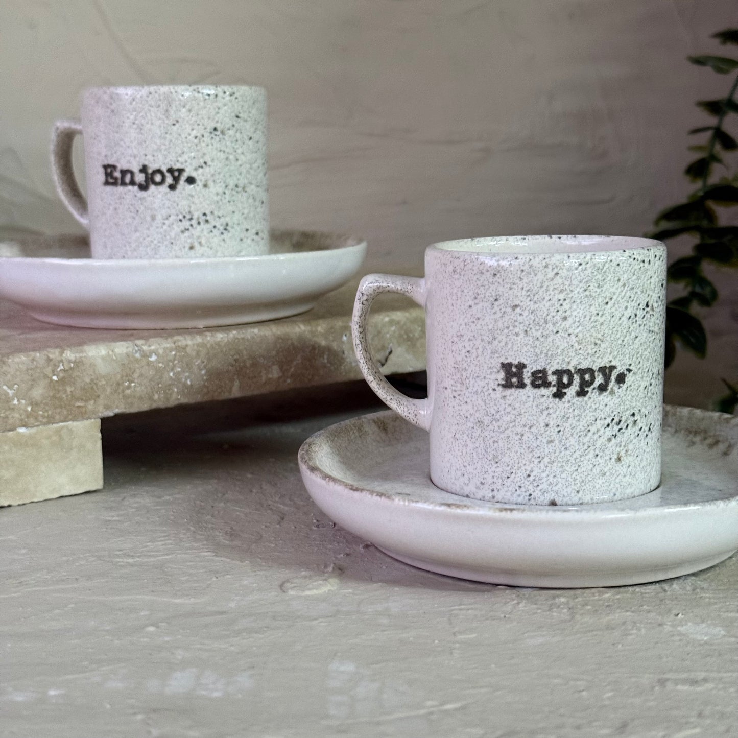 Happy And Enjoy İkili Kahve Fincan Seti Kavanoz Kutu Hediye