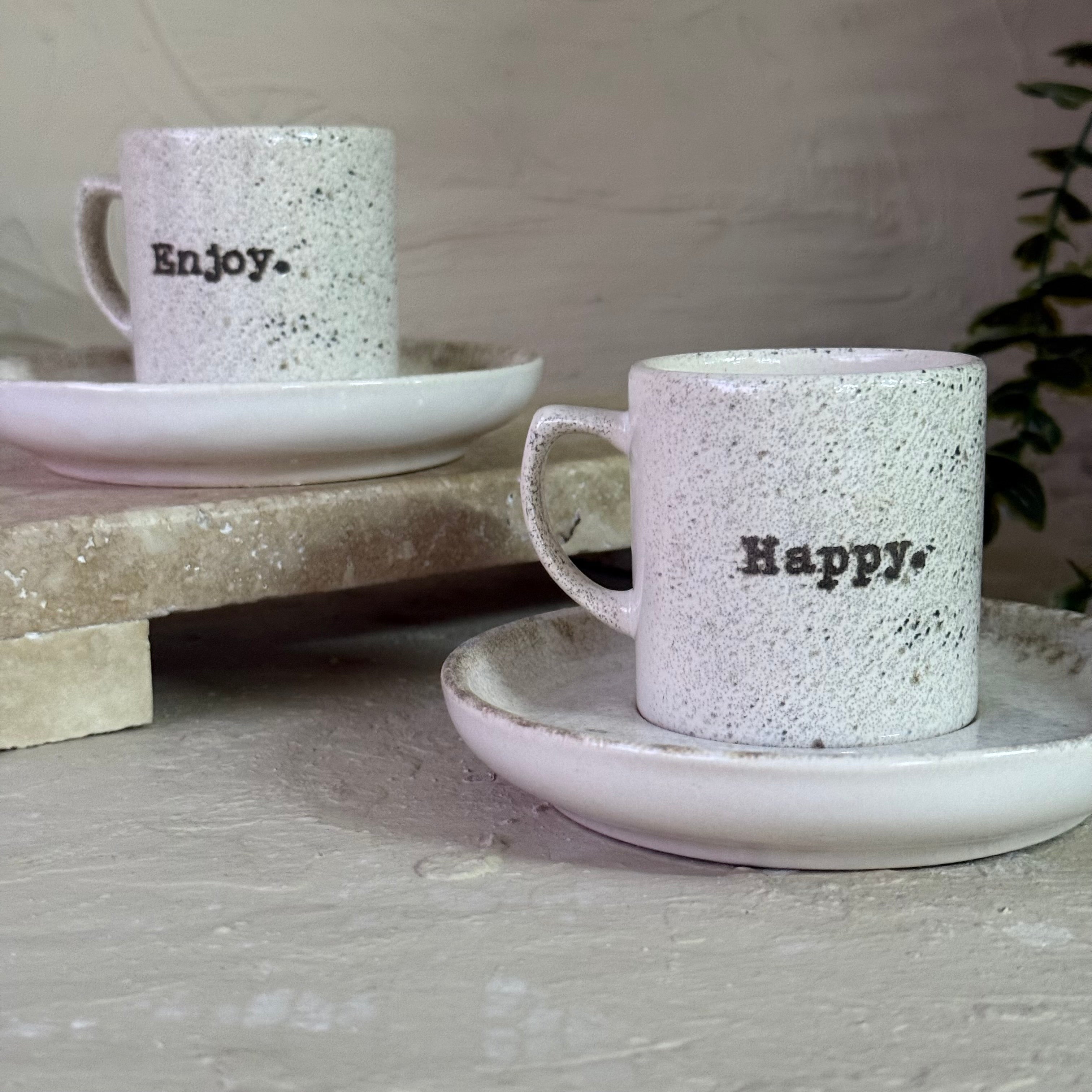 Happy And Enjoy İkili Kahve Fincan Seti Kavanoz Kutu Hediye